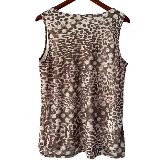 Chico’s TRAVELERS COLLECTION Leopard Mesh Tank Top Size 2/L/12 - Picture 3 of 7